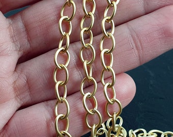 Large Gold Oval Link Chain, Matte Gold Jewelery Chain, 1 Meter, Unsoldered Cable Necklace Supplies