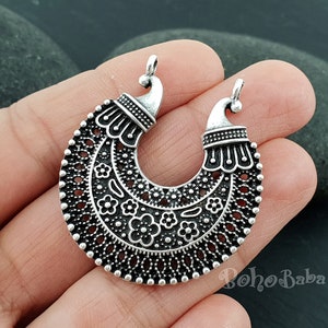 Silver Filigree Pendant, Earring Components, Earring Findings, Tribal Pendants, Tribal Jewelry, Multi Loop Earrings, 2 pc