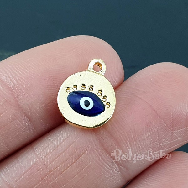 Gold Evil Eye Disc Charm, Mini Evil Eye Pendant, Gold Eye Charm, Earring Charms, Evil Eye Necklace, Evil Eye Findings, Gold Jewelry Supplies