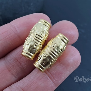 Gold Mala Beads, Large Gold Beads, Tribal Gold Beads, Large Hole Beads, Barrel Beads, 1 Pc