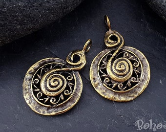 Charms di turbinio di bronzo, Charms in bronzo tribale, Charms a spirale, ciondolo a spirale, Charms a spirale Mini, Charms orecchino tribale, Charms a spirale Mini, 2 pc