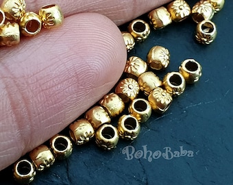 Tiny Gold Beads, Gold Spacer Beads, Mini Ball Beads, Round Beads, Gold Plated Beads, Jewelry Spacers, Spacer Beads, Gold Tube Beads, 25Pc