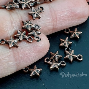 Copper Star Charms, Mini Star Drop Charms, Copper Jewelry Findings, 10Pc