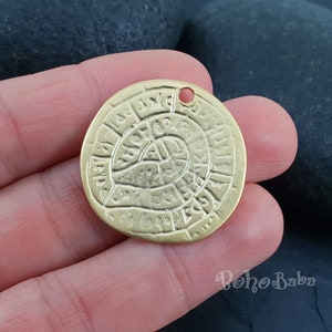 Gold Phaistos Disc Charm, Phaistos Disc Pendant, Gold Coin Pendant, Gold Greek Pendant, Phaistos Disc Charms, Rustic Greek Charms, 1 Pc