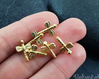Matte Gold Plated Brass Dragonfly Charms, 5Pc
