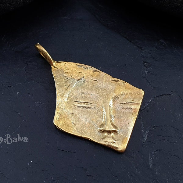 Tribal Mask Charms, Brass Face Charm, Brass Face Pendant, Face Charms, Raw Brass Jewelry Findings, Ethnic Mask Charms, 1 Pc