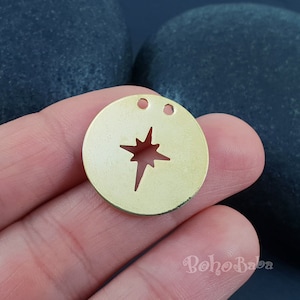 North Star Disc Charm, Mini North Star Charm, Gold North Star, Round North Star Charms, North Star Charms, North Star Necklace