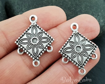 Connecteurs tribaux argentés, connecteurs multi-brins, boucles d'oreilles lustre en argent, bijoux Boho, résultats tribaux, boucles d'oreilles multi-boucles, 4 pc,