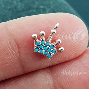 Tiny Crown Pave Charms, Dainty Crown Necklace, Micro Pave Charms, Rose Gold Crown, Cubic Zirconia, Blue Zirconia Charms, Bridal Jewelry