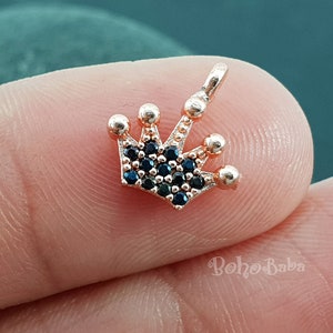 Rose Gold Crown Charms, Micro Pave Crown Charms, Tiny Crown Charms, Black Cubic Zirconia Charms