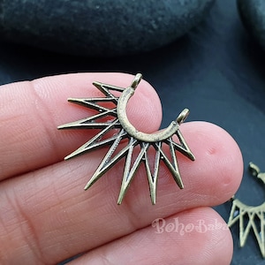 Bronze Sun Ray Charm, Sun Earring Charms, Bronze Sun Pendant, 1 Pc