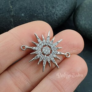 Silver North Star Charm, North Star Bracelet, Micro Pave Bracelet Connector, Pave Bracelet Findings, Rhinestone North Star, North Star Charm image 1