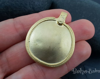 Matte Gold Plated Dome Pendant: Rustic Tribal Medallion (32mm)