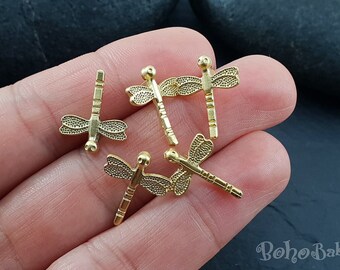 Gold Dragonfly Charms, Mini Dragonfly Charms, 4 Pc