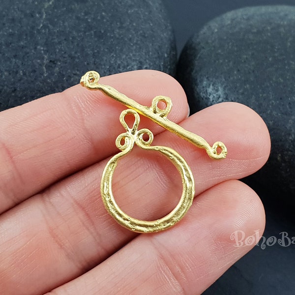 Toggle Clasp Set, Gold Toggle Clasp, Gold Plated, Gold Loop Clasp, Tibetan Clasp, Necklace Clasp, Bracelet, Ring T-Bar, Clasp Findings, 1Set