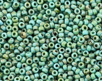Miyuki Seed Beads, Round Rocailles 11/0, 4514, Picasso Opaque Seafoam Green, 10 Grams