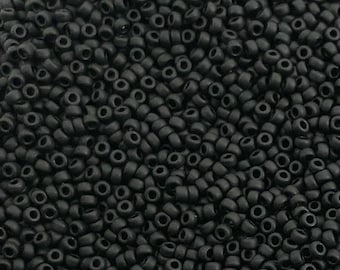 Miyuki Seed Beads, Round Rocailles 15/0, 401F, Matte Black, 10 Grams