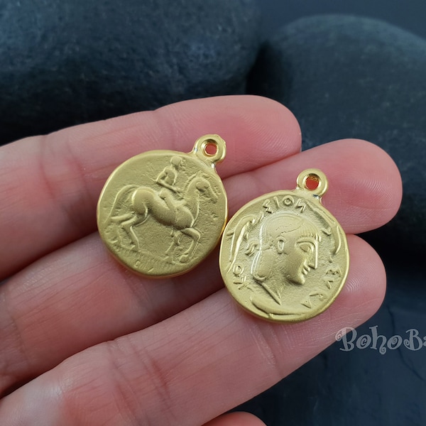 Goldmünzenanhänger, Griechischer Münzanhänger, griechische Münze Medaillon, Gold Medaillon Halskette Charm, Goldschmuck, 1Pc