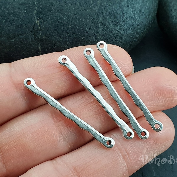 Silver Bar Connector, Wavy Bar Link Connectors, Silver Stick Connector, Silver Plated Jewelry Findings, 5 Pc