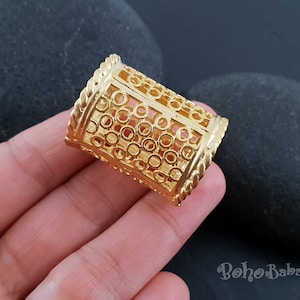 Large Gold Tube Bead, Fretwork Tube Bead, Gold Spacer Beads, Large Hole Beads, Gold Scarf Tube