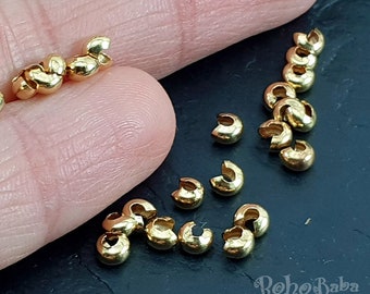 Textured Brass Gold Plated 4mm Crimp Covers - 20 Pieces