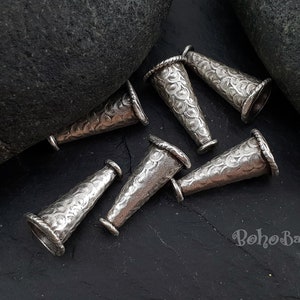 Antique Silver Plated Hammered Bead Cones, Large Silver Cone Caps, Silver Tribal Tassel Cap, Bead End Caps, Silver Bead Caps, 2 Pc