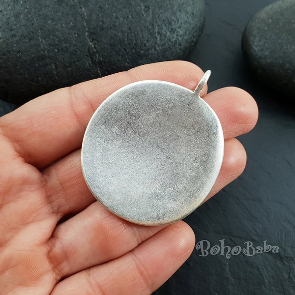 Large Silver Disc Pendant, Simple Disc Pendant, Large Coin Charm, Weighty, Round Disc Pendant, Heavy Disc Pendant, Silver Jewelry, 1 Pc