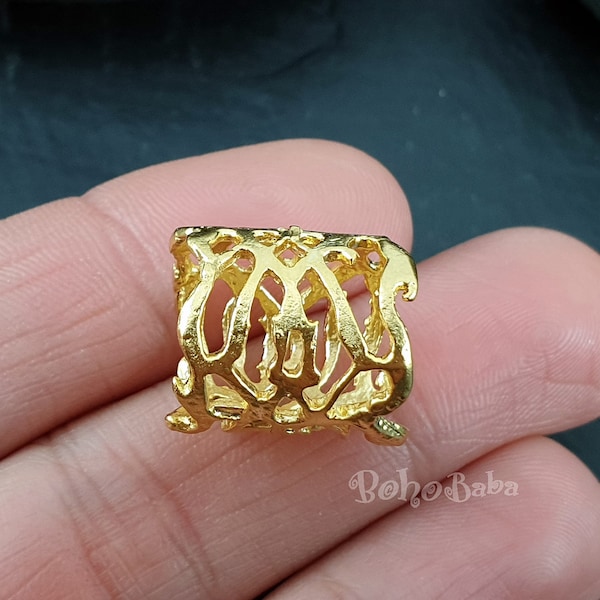 Large Gold Tube Bead, Fretwork Tube Bead, Gold Spacer Beads, Gold Plated Findings, Large Hole Beads, Gold Scarf Tube, Tube Charm