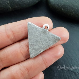 Antique Silver Plated Hammered Triangle Charms,  2 Pc