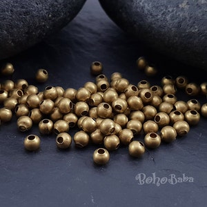 Raw Brass Ball Spacer Beads, Solid Brass Ball Beads, 3mm Raw Brass Beads, Brass Findings, Brass spacers, 100 Pc