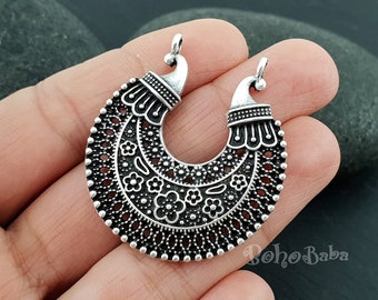 Pendentif en filigrane argenté, composants de boucle d'oreille, résultats de boucle d'oreille, pendentifs tribaux, bijoux tribaux, boucles d'oreilles multi-boucles, 2 pc
