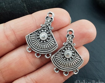 Connecteurs tribaux multi-boucles, Boucles d'oreilles lustre en argent, Accessoires de bijoux bohèmes, 2 pièces