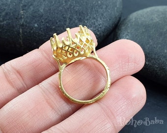 Anel em branco dourado, Anel em branco com cabochão, Anel em branco banhado a ouro, Anel de ouro, Anel em branco, 1 peça