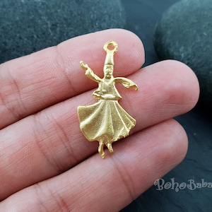 Gold Whirling Dervish, Gold Dervish Charms, Sufi Charms, Gold Jewelry Findings, 2 Pc