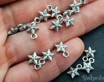 Antique Silver Plated Tiny Star Charms, Mini Star Drop Charms, 10 Pc