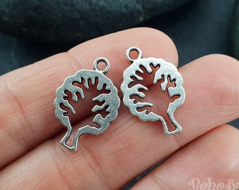 Charms d'arbre en argent, breloques arbre de vie en argent, accessoires de bijoux en argent, 6 pcs