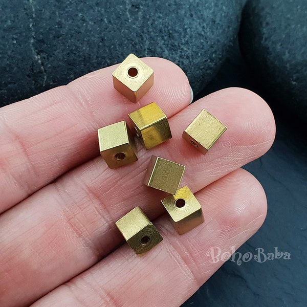 Brass Cube Beads, Brass Beads, Raw Brass Cube Spacer Beads, Solid Brass Cubes, Brass Findings, Mini Cubes, 6mm, Brass Spacers, 6 Pc