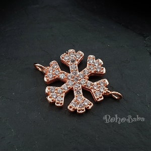 Rose Gold Snowflake Connector, Micro Pave Snowflake, Pave Bracelet, Zircon Snowflake, CZ Pave , 1 pc