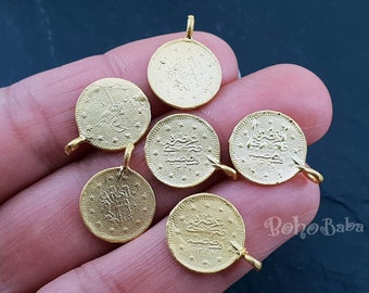 Gold Coin Charms, Mini Turkish Coin Charms, Gold Coin Jewelry Findings, 5 Pc