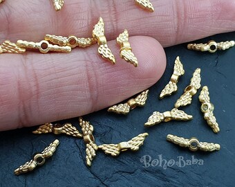 Gold Wing Beads, Gold Wing Spacer Beads, Gold Jewelry Spacers, Gold Plated Beads, Spacer Findings, 20 Pc