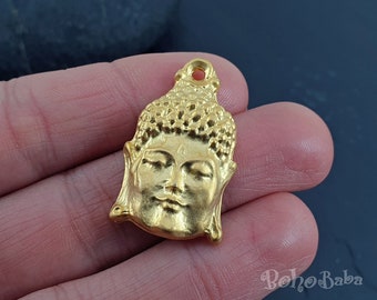 Gold Buddha Pendant, Gold Buddha Face Charm, Tibetan Buddha Jewelry, 1 Pc