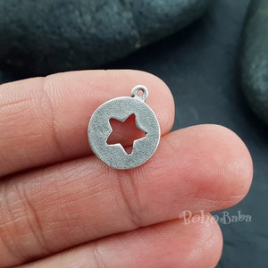 Silver Star Charms, Mini Star Charms, Cut Out Star Charms, 5pc