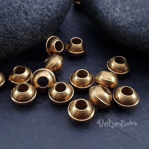 Solid Brass Beads, Raw Brass Spacers, Large Saucer Beads, Ball Spacer Beads, Raw Brass Balls, Brass Findings, Brass Spacers, 10 Pc