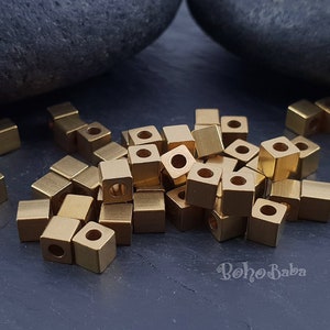 Raw Brass Cube Beads, Raw Brass Spacer Beads, 4mm Solid Brass Cubes, Brass Findings, Mini Cubes, Brass Spacers, 20 Pc