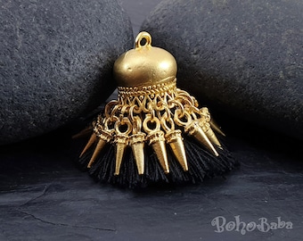 Black Mini Cotton Tassel, Tassel Findings, Boho Tassel Pendant, Tassel Bracelet, Gold Plated Jewelry, Mini Tassels, Earring Tassel, Bohemian