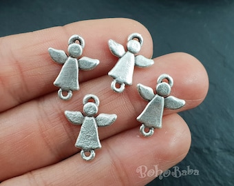Antique Silver Plated Brass Angel Charms, Mini Angel Connector Charms, Angel Bracelet Charms, 5 Pc