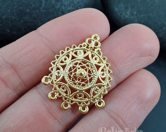Gold Plated Filigree Tribal Charms, Chandelier Earrings Charms, Multi Loop Connectors, 2Pc