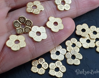 Matgoudkleurige bloemkralen, Heishi bloem tussenkralen, gouden bloembedels, 10 stuks