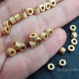 Gold Tube Beads, Gold Spacer Beads, Tribal Round Beads, 20 Pc
