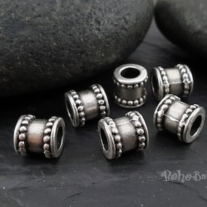 Tribal Silver Tube Beads, Silver Spacer Beads, Tibetan Silver Jewelry, Ethnic Beads, Bali Beads, 5 Pc